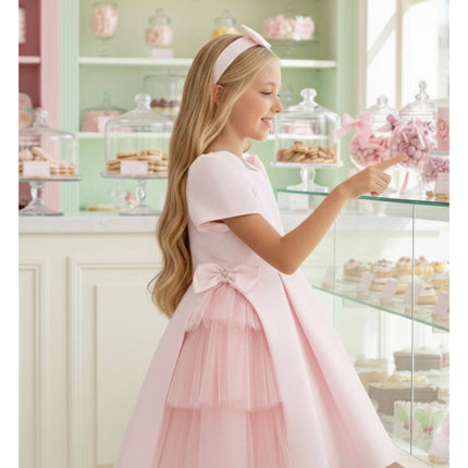 Girls Layered Tulle Side-Bow Dress