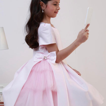 Girls Layered Tulle Side-Bow Dress