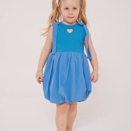 Heart Detail Balloon Dress – Blue
