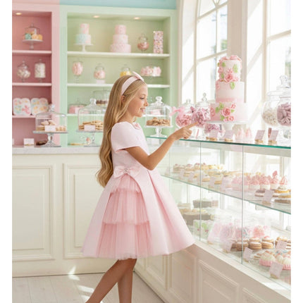 Girls Layered Tulle Side-Bow Dress