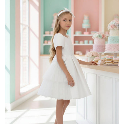Girls Layered Tulle Side-Bow Dress