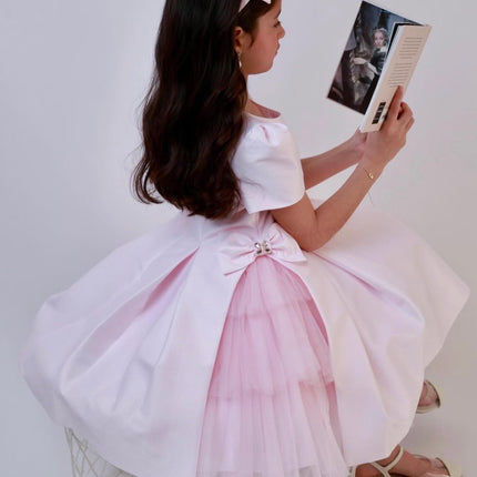 Girls Layered Tulle Side-Bow Dress